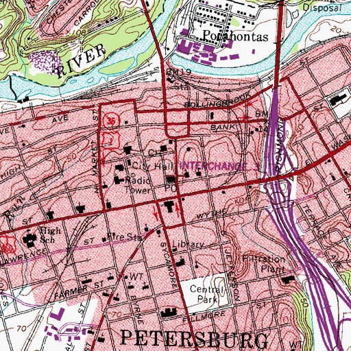Topographic Map of Petersburg Post Office, VA