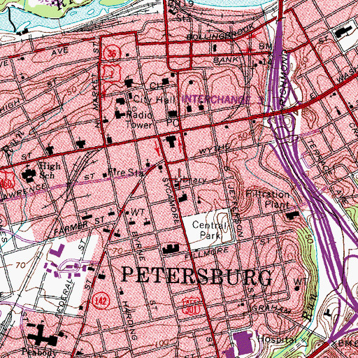 Topographic Map of Petersburg Public Library, VA