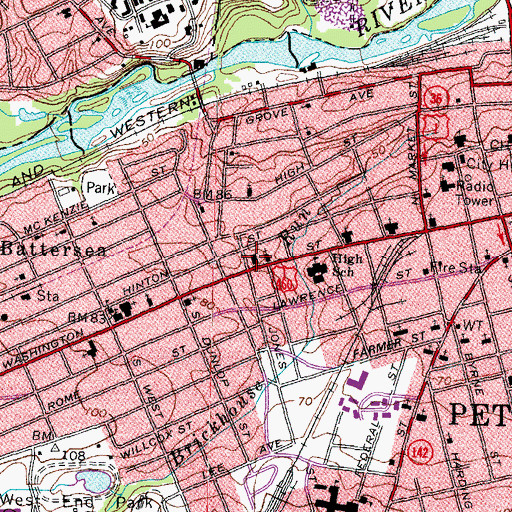 Topographic Map of Petersburg Vocational School, VA