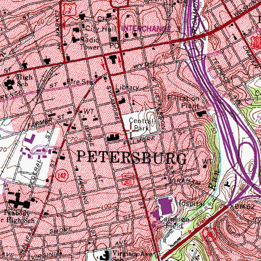Topographic Map of Poplar Lawn Historic District, VA