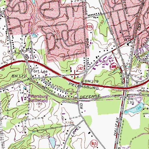 Topographic Map of Southside Baptist Church, VA