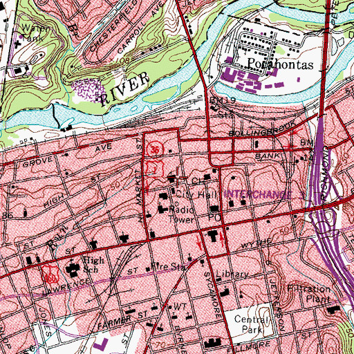 Topographic Map of Tabb Street Presbyterian Church, VA