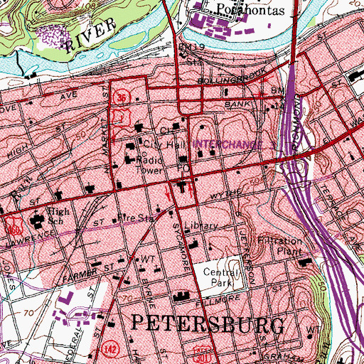 Topographic Map of Washington Street United Methodist Church, VA
