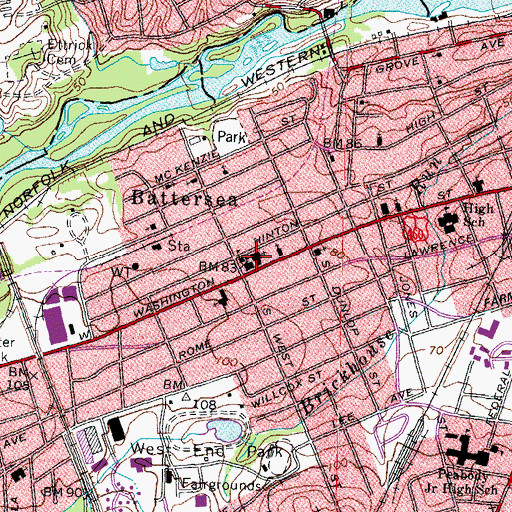 Topographic Map of West End Baptist Church, VA