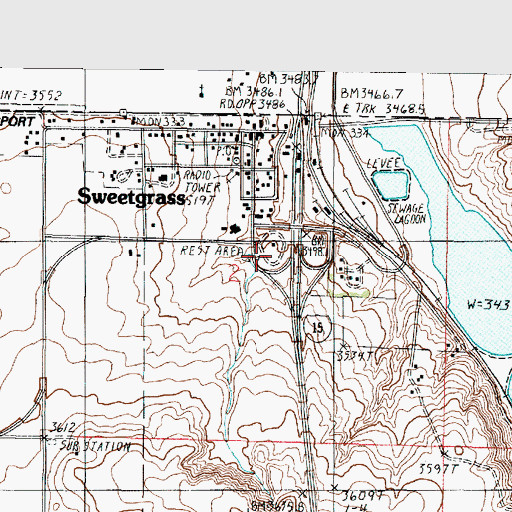 Topographic Map of Sweetgrass Rest Area, MT