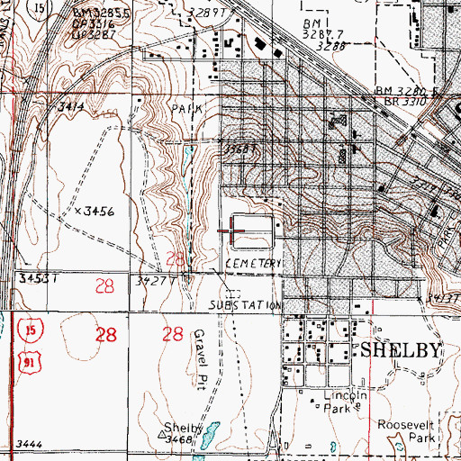 Topographic Map of Mountain View Cemetery, MT