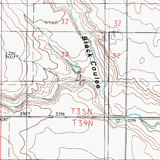 Topographic Map of Picadilly Coulee, MT
