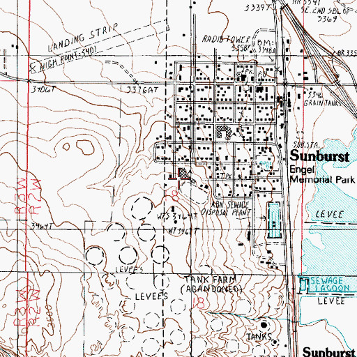 Topographic Map of Sunburst High School, MT