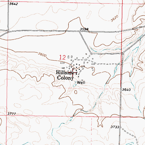 Topographic Map of Hillside Colony School, MT
