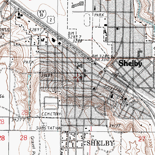 Topographic Map of Shelby Middle School, MT