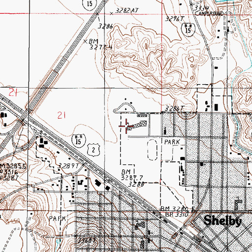 Topographic Map of Shelby High School, MT