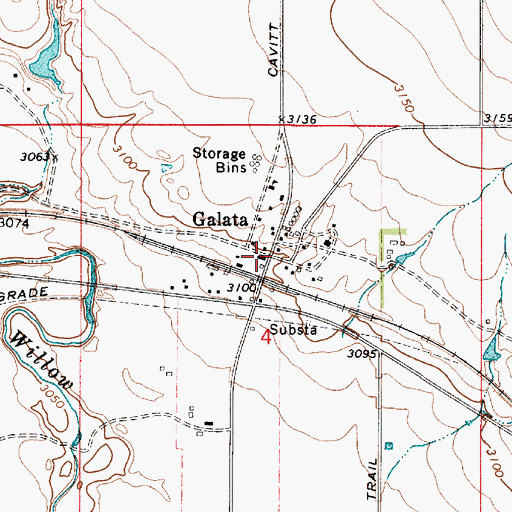 Topographic Map of Galata Lutheran Church, MT