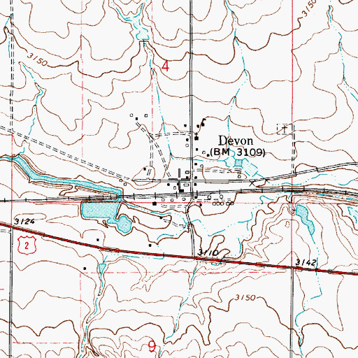 Topographic Map of Devon Post Office (historical), MT