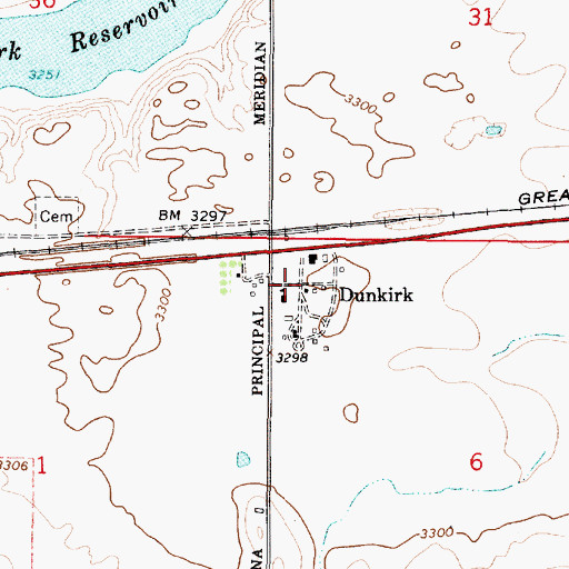 Topographic Map of Dunkirk Post Office (historical), MT
