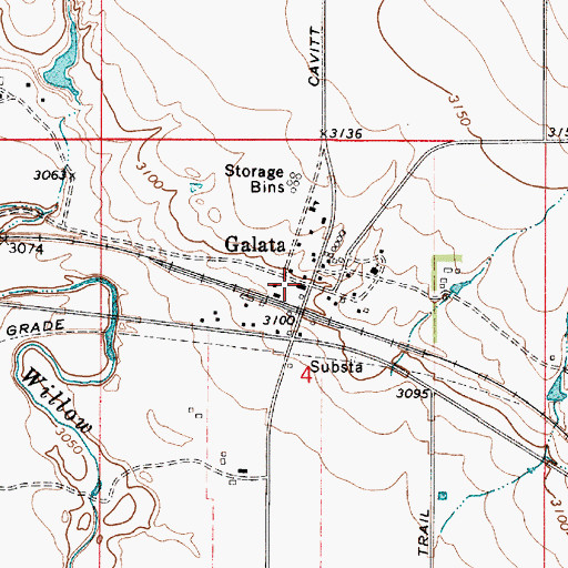 Topographic Map of Galata Post Office, MT