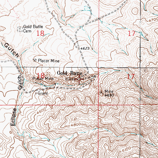 Topographic Map of Goldbutte Post Office (historical), MT
