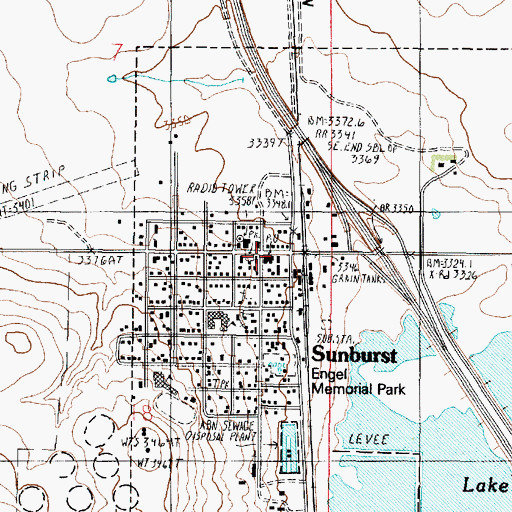 Topographic Map of Sunburst Post Office, MT