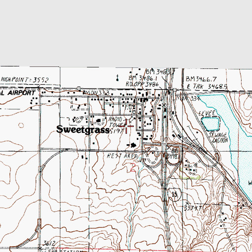 Topographic Map of Sweetgrass Post Office, MT