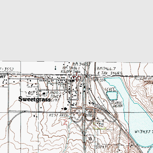 Topographic Map of United States Customs and Border Protection Sweetgrass Port of Entry, MT
