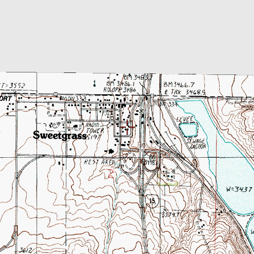 Topographic Map of Sweet Grass, MT