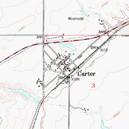Topographic Map of Carter Post Office, MT