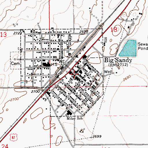 Topographic Map of Big Sandy Post Office, MT