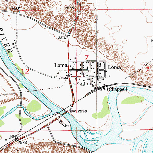 Topographic Map of Loma Post Office, MT
