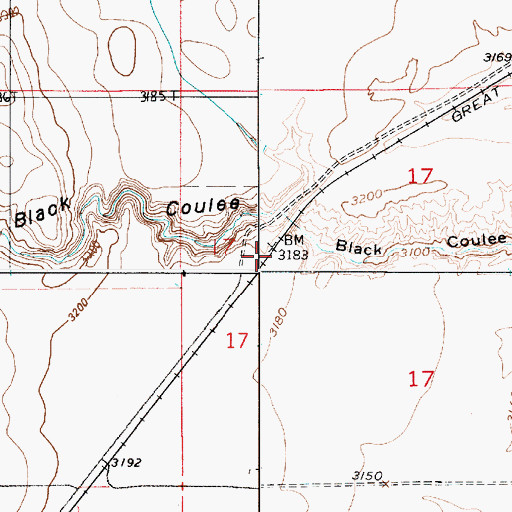 Topographic Map of Huntley (historical), MT