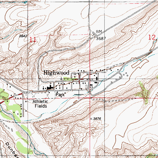Topographic Map of Highwood Post Office, MT