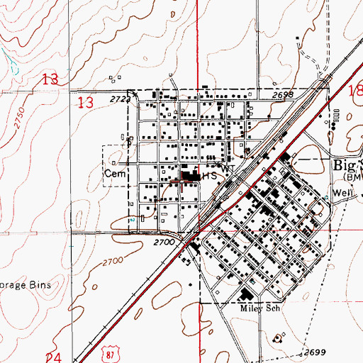 Topographic Map of Big Sandy High School, MT