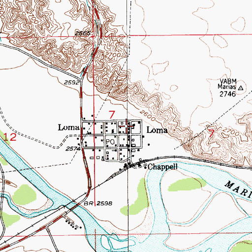 Topographic Map of Loma School, MT