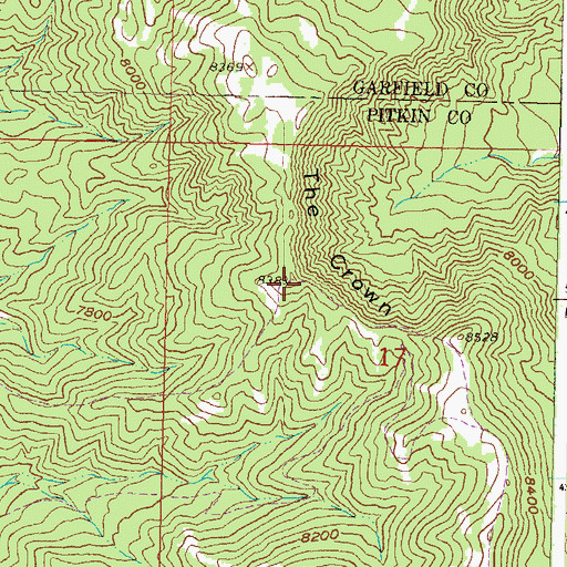 Topographic Map of The Crown, CO