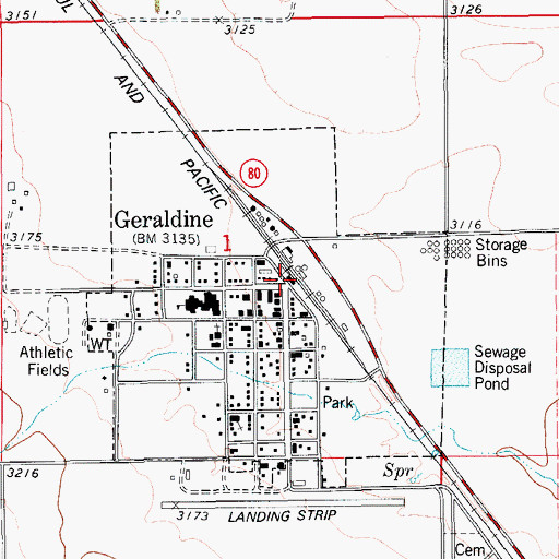 Topographic Map of Geraldine, MT
