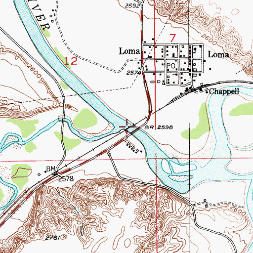 Topographic Map of Loma Bridge, MT