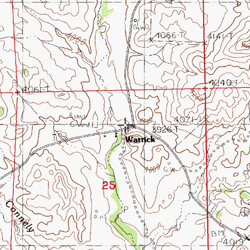 Topographic Map of Warrick Post Office (historical), MT