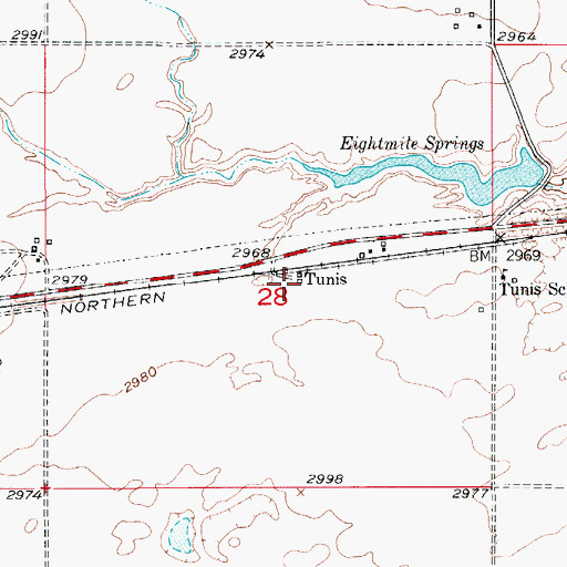 Topographic Map of Tunis Post Office (historical), MT