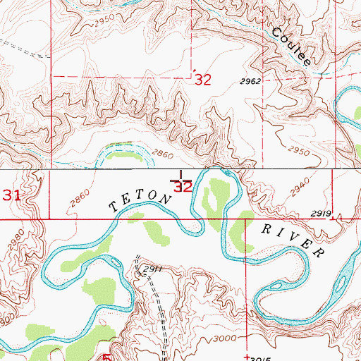 Topographic Map of Teton Post Office (historical), MT
