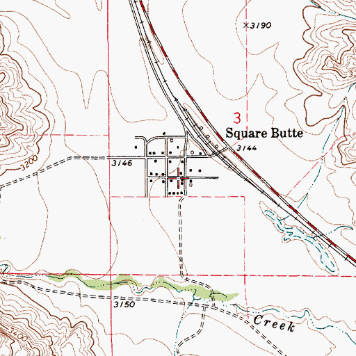 Topographic Map of Square Butte School (historical), MT