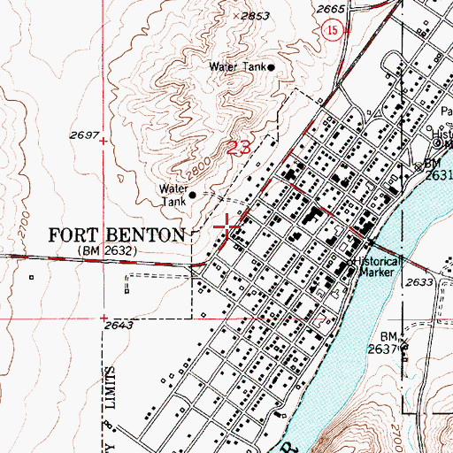 Topographic Map of Fort Benton United Methodist Church, MT