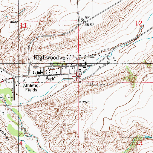 Topographic Map of Highwood Community Methodist Church, MT
