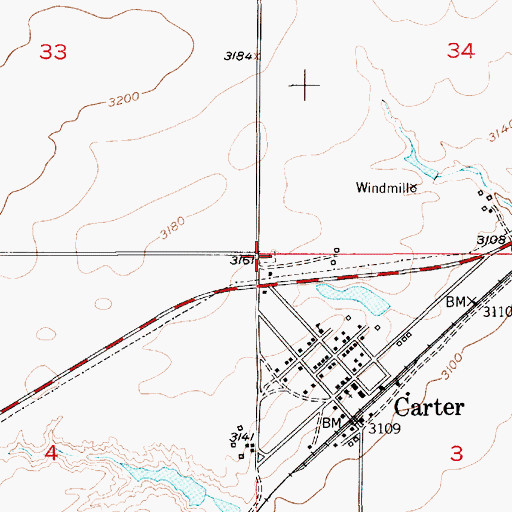 Topographic Map of Carter Cemetery, MT