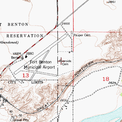 Topographic Map of Riverside Cemetery, MT