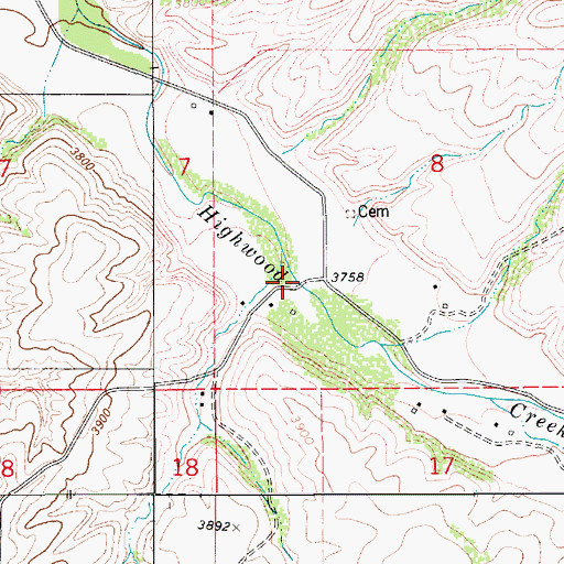 Topographic Map of Highwood Creek Bridge, MT