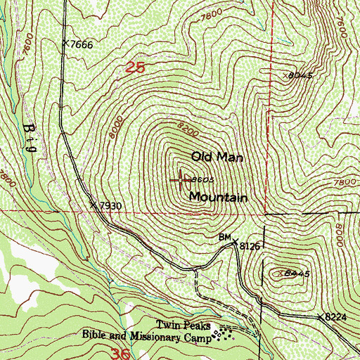 Topographic Map of Old Man Mountain, CO