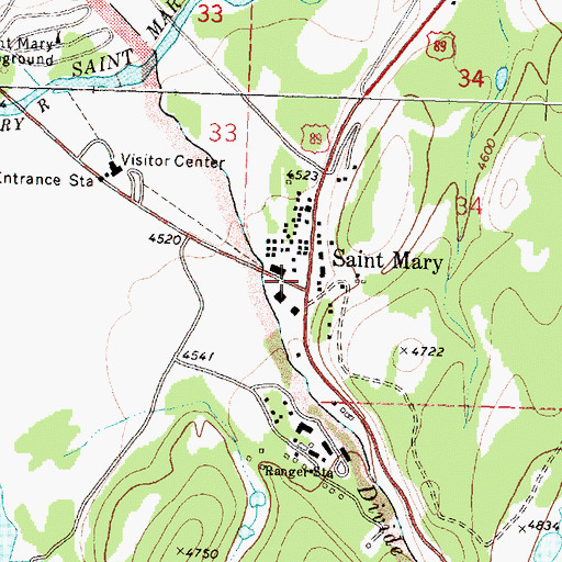 Topographic Map of Saint Mary Post Office (historical), MT