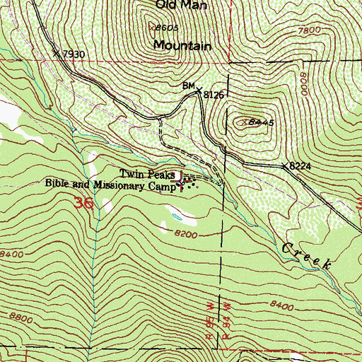 Topographic Map of Twin Peaks Bible and Missionary Camp, CO