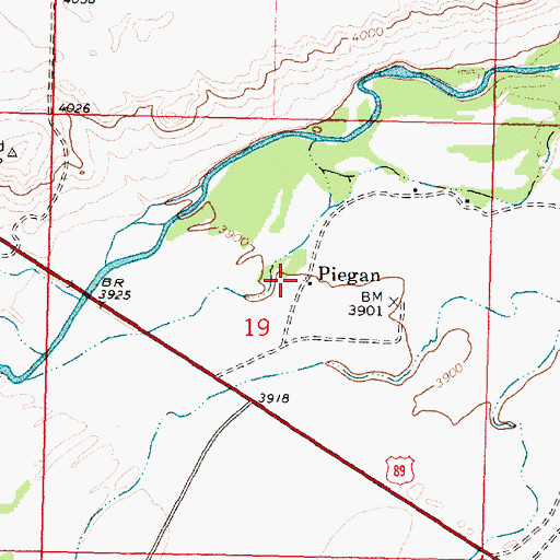 Topographic Map of Piegan Post Office (historical), MT