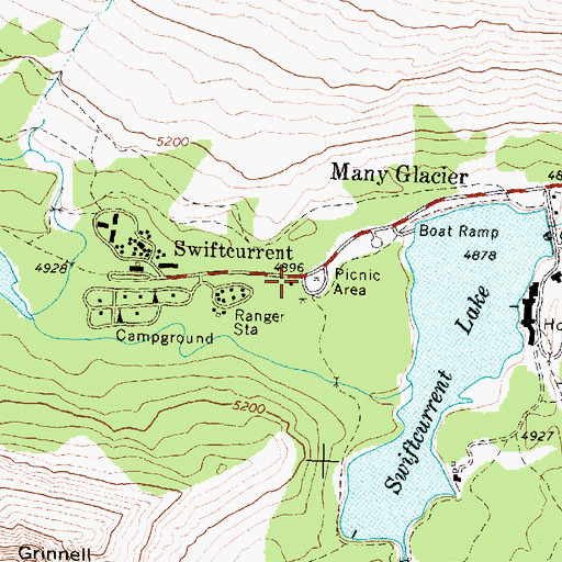 Topographic Map of Swiftcurrent Post Office (historical), MT