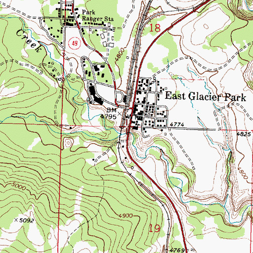 Topographic Map of East Glacier Park School, MT