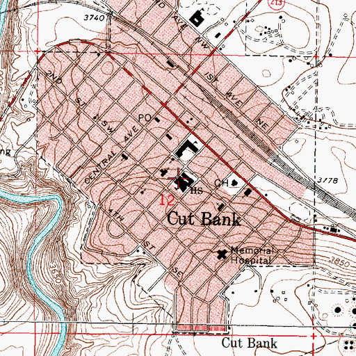 Topographic Map of Cut Bank Middle School, MT